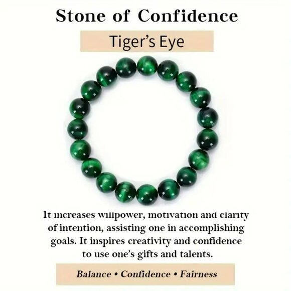 Natural Green Tiger Eye Stone Bead Bracelet (SKU #0362) - Picture 2 of 5